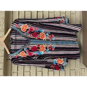 Andre by Unit Embroidered Striped Tunic Blouse 1X Women's inspired by Johnny Was